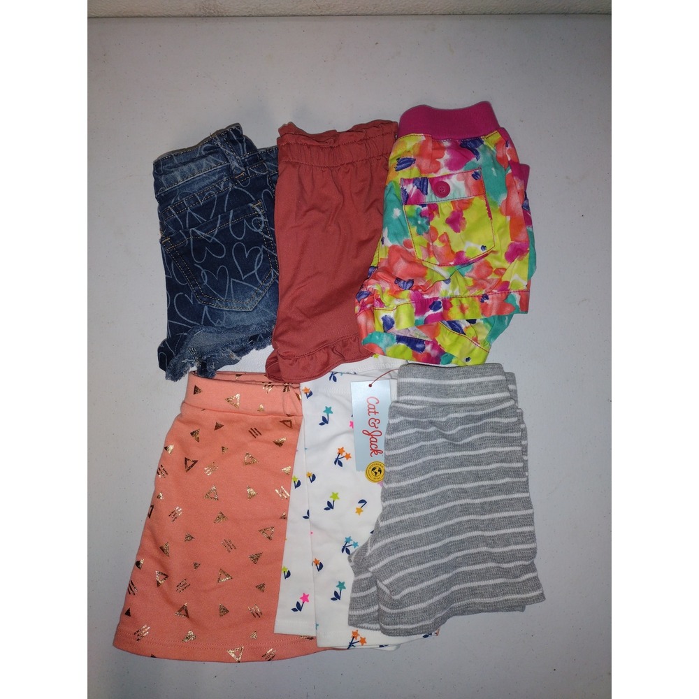 Girls 4T Shorts Skort Lot 6pc Cat &โ Jack Cherokee Denim Floral Ruffle NWT